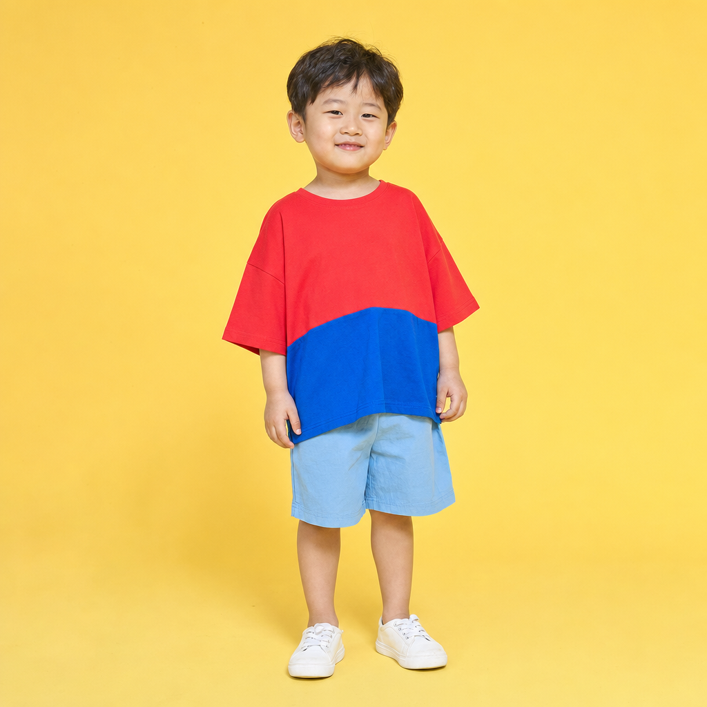 Option D 레드 블루 스타일링 AI 목업 - 실제 상품 및 모델 아님